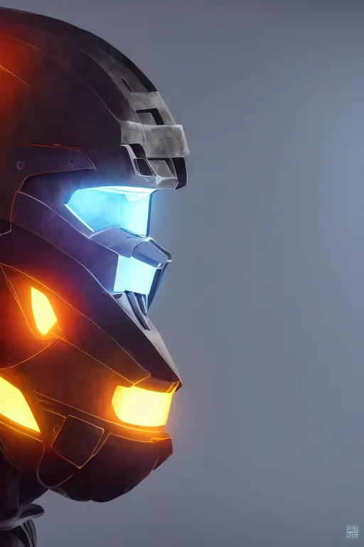 Image similar to robot ninja mask helmet halo master chief radiating a glowing aura global illumination ray tracing hdr fanart arstation by ian pesty and katarzyna da „ bek - chmiel