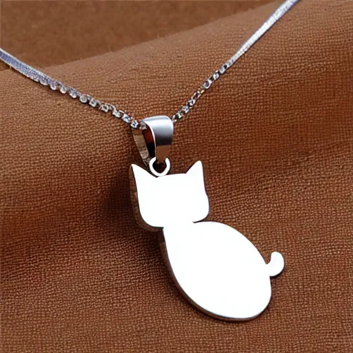 Image similar to sleeping cat shaped silver necklace, photo realistic