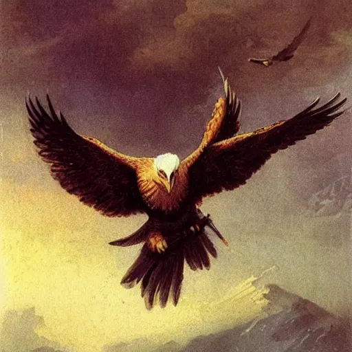 Prompt: noble hero portrait of an eagle outfitted in rogue attire, by jack kirby italo calvino and ivan aivazovsky,