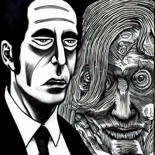 Prompt: portrait of Jeffery Epstein, Junji Ito, surreal, scary,