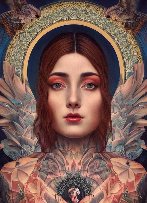 Image similar to beautiful enlightened woman instagram influencer with tattoos, tattooed skin, oil painting, robe, symmetrical face, dark ritual myth, by john william godward, anna dittman, sandra chevrier masterpiece