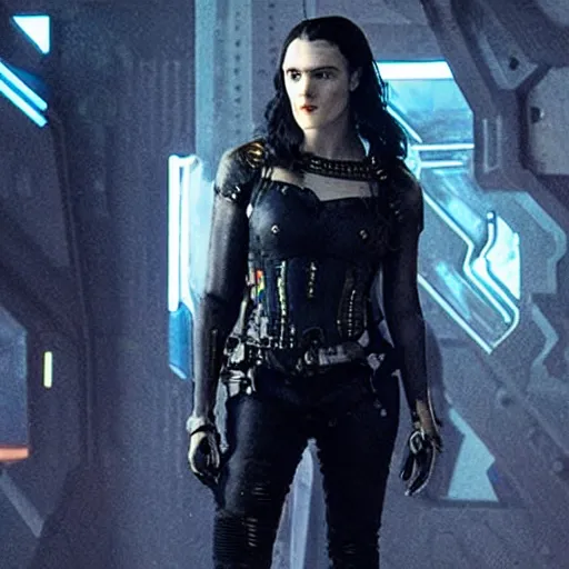 Image similar to Katie McGrath as Cyberpunk Morgana