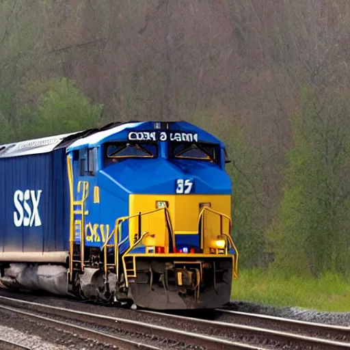 Prompt: csx locomotive running through walmart