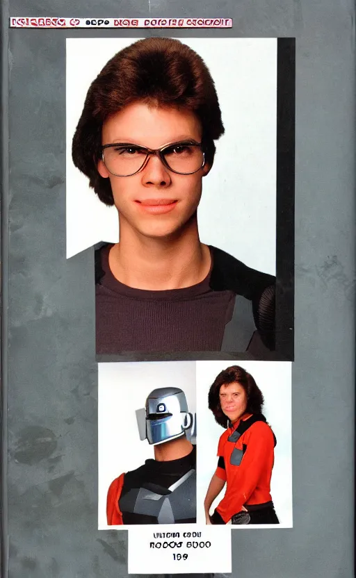 Prompt: robocop 1 9 8 0 high school yearbook senior photo