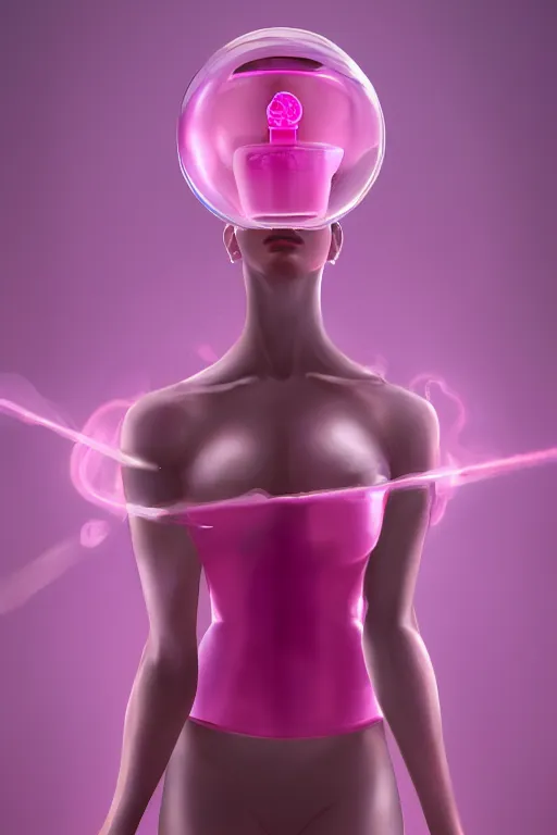 Image similar to Pink Vapor Inhalation Machine in a Medical Laboratory Connected to a Spherical Bottle of Pink Liquid by a Tube, Pink Vapor Leaking from an Oxygen Mask, beautiful woman, fantasy, magic, ultra detailed, digital art, trending on artstation, illustration