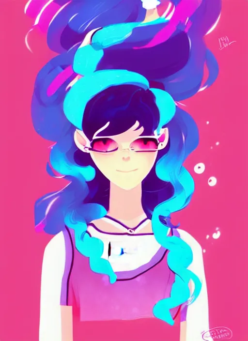 Image similar to female character inspired by 9 0's fashion and by madeline from celeste, art by rossdraws