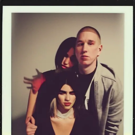 Image similar to photo of dua lipa and eminem, polaroid, one light