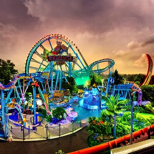 Prompt: theme park with a dreamlike atmosphere