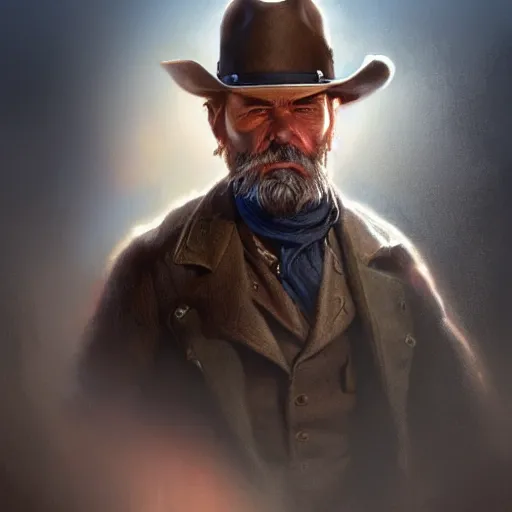 Prompt: old west outlaw, sharp focus, intricate, elegant, digital painting, artstation, matte, highly detailed, concept art, illustration, volumetric lighting, bokeh light, art by greg olsen and liz lemon swindle