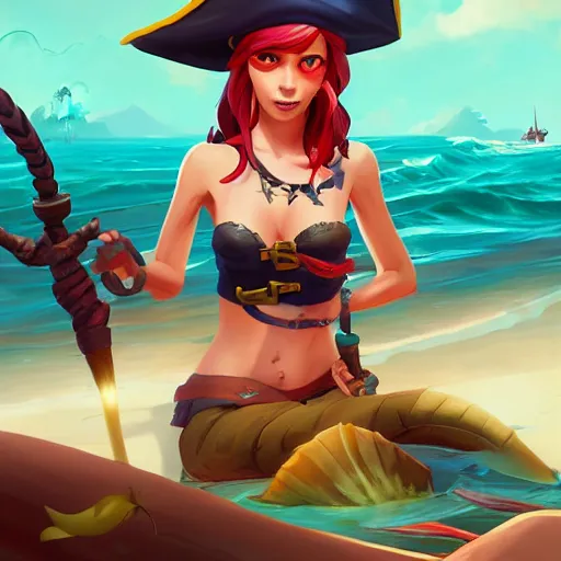 Image similar to jack the pirate mermaid on sea of thieves game avatar hero, behance hd by jesper ejsing, by rhads, makoto shinkai and lois van baarle, ilya kuvshinov, rossdraws global illumination