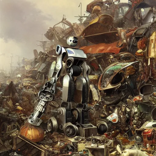 Image similar to Jean-Baptiste Monge and Alex Ross a artwork of a cluttered robot junkyard