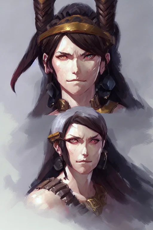 Prompt: head and shoulders portrait of a barbarian, female, high fantasy, dnd, by krenz cushart
