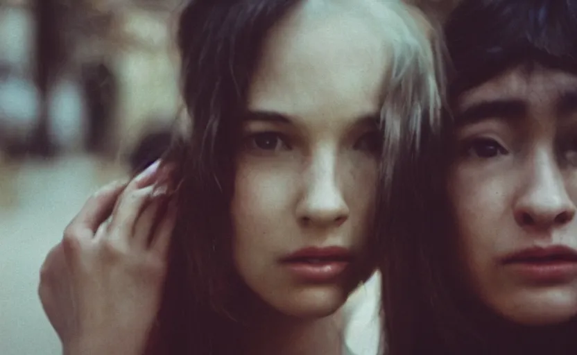 Image similar to cinestill 5 0 d candid photographic portrait by steven spielberg of two female androids