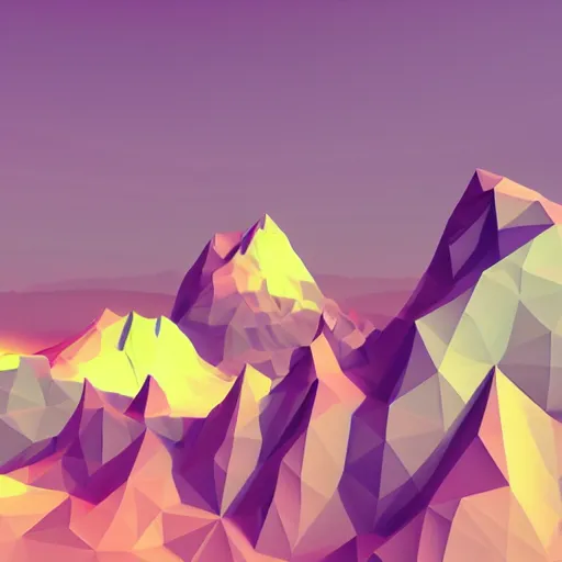 Prompt: low poly, surrealist lights, psychedelic sound, mountain valley