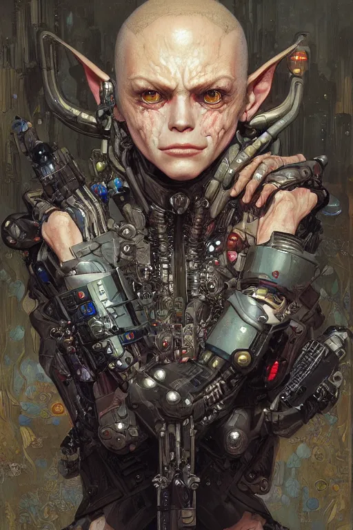 Image similar to portrait of beautiful old goblin, cyberpunk, Warhammer, highly detailed, artstation, illustration, art by Gustav Klimt and Range Murata and Ilya Kuvshinov and Sakimichan