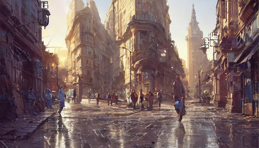 Prompt: Ultra realistic illustration of a crumbling modern city street, intricate, elegant, highly detailed, digital painting, artstation, concept art, smooth, sharp focus, illustration, art by artgerm and greg rutkowski and alphonse mucha