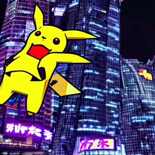 Prompt: a cybernetic giant pikachu attacking a futuristic tokyo