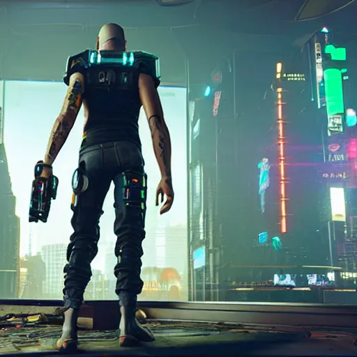 Prompt: g - man with augmentations cyberpunk 2 0 7 7