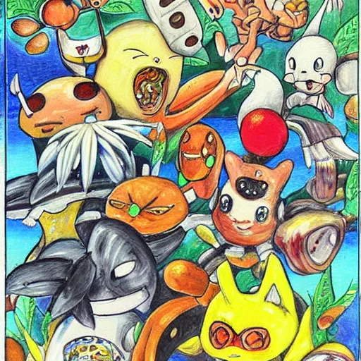 Image similar to a painting ken sugimori did when he was deeply schizophrenic