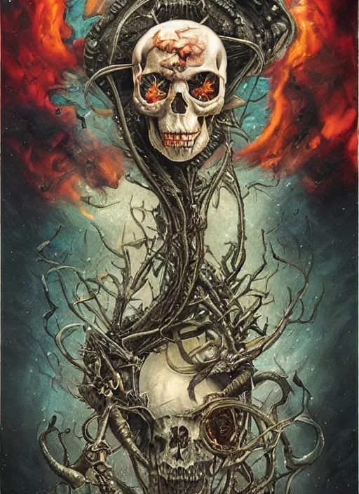 Image similar to the caterpillar, death tarot card, highly detailed, half skull face,, highly detailed, cinematic, 8 k, by megan duncanson, benjamin lacombe, adrian borda, stanley artgermm, tom bagshaw, craig mullins, carne griffiths, ayami kojima, beksinski, giger, trending on deviantart, hyper detailed, horror, full of colour