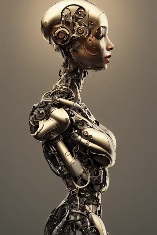 Prompt: portrait of a young female robot, intricate, dystopian toy, sci - fi, extremely detailed, biopunk suit, digital painting, sculpted in zbrush, artstation, concept art, smooth, sharp focus, illustration, chiaroscuro lighting, golden ratio, incredible art by stanley artgerm lau and greg rutkowski and alphonse mucha and simon stalenhag