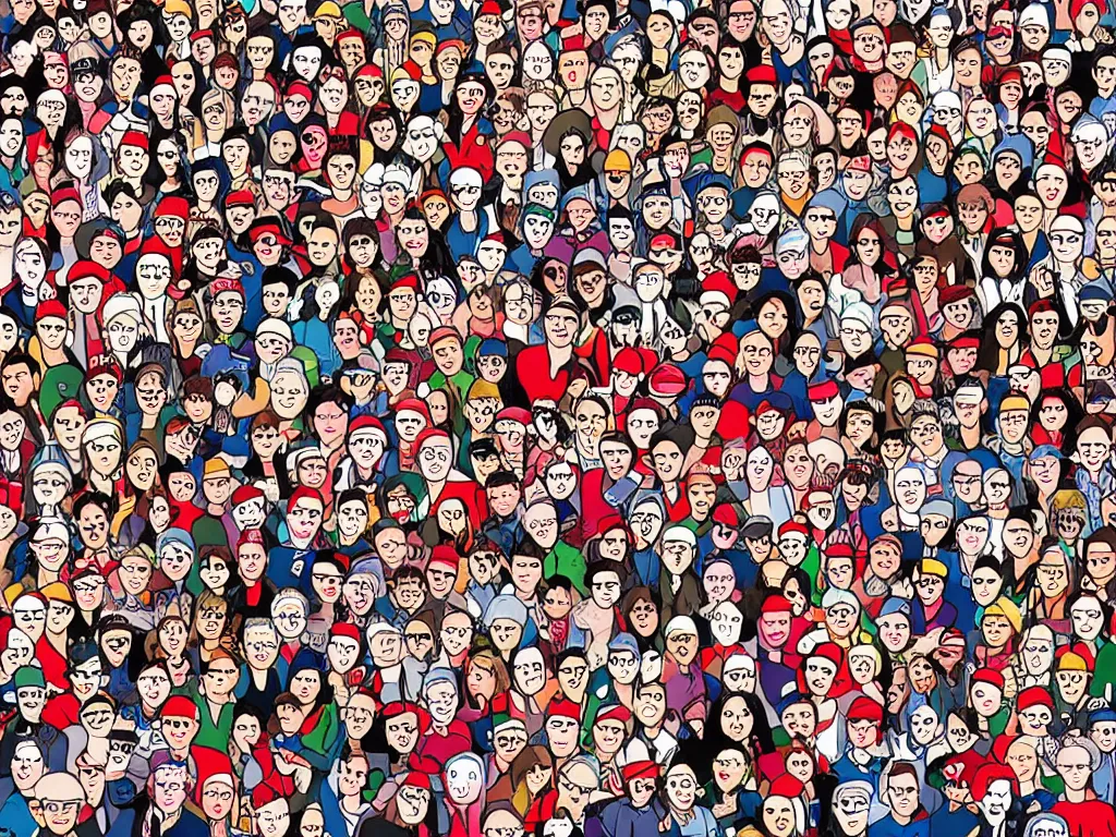 Image similar to a'where's wally'illustration based in a rock concert crowd,