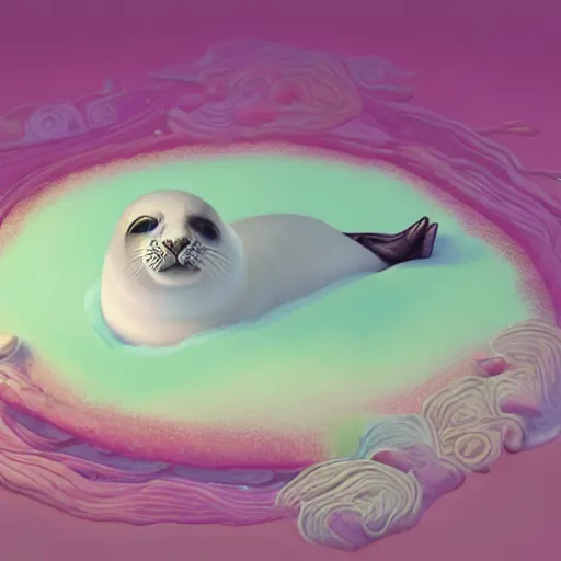 Prompt: Prince in pastel!!!!, **whimsical acrylic modern pop surrealism,** A seal sleeping peacefully in a kelp forest, **cinematic, hyper realistic, detailed, 8k, octane render**.