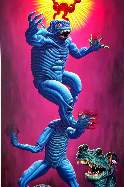 Prompt: a hyperrealistic painting of a epic boss fight against joe biden creature, cinematic horror by chris cunningham, lisa frank, richard corben, highly detailed, vivid color,