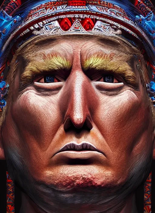 Prompt: digital _ painting _ of _ donald trump, mayan god of death _ by _ filipe _ pagliuso _ and _ justin _ gerard _ symmetric _ fantasy _ highly _ detailed _ realistic _ intricate _ port