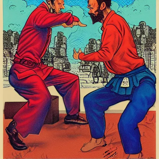 Prompt: The Artwork of R. Crumb and his Cheap Suit A Kung Fu Ninja tells you to have more relations, pencil and colored marker artwork, trailer-trash lifestyle