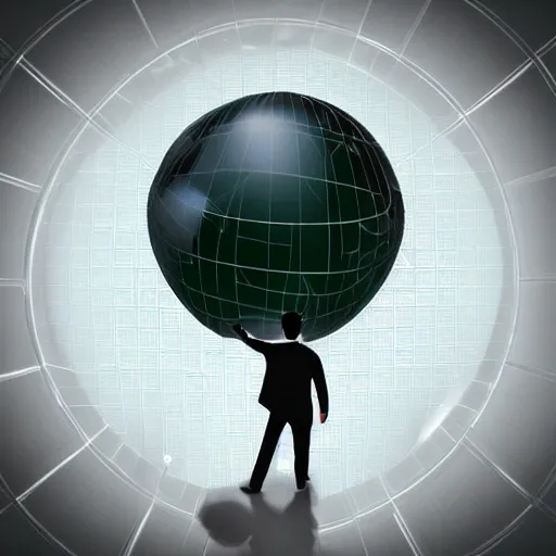 Prompt: matrix globe surrounding man