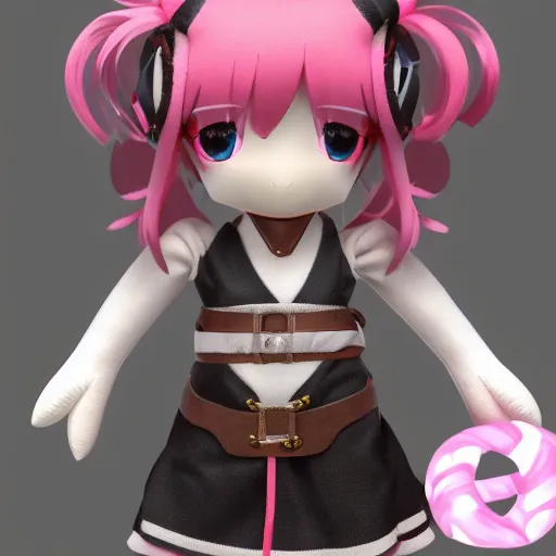 Image similar to cute fumo plush of a girl who is the leader of a group of mercenaries, lens flare, outline glow, vray