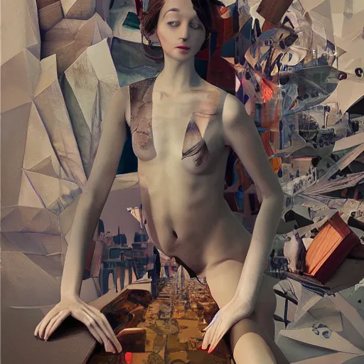 Image similar to 3 d, fashion model looks into the frame, poster art, intricate oil painting, high detail, figurative art, multiple exposure, poster art, 3 d, by stanley kubrick and tooth wu and wlop and beeple