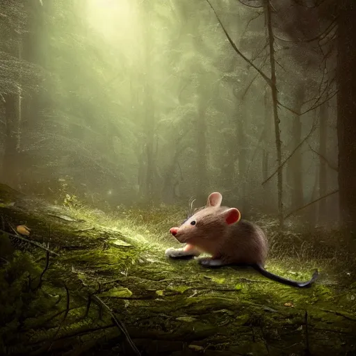 Prompt: maus in forest, by rivuletpaper, rivuletpaper art, top cinematic lighting , cinematic mood, very detailed, 8k, high resolution