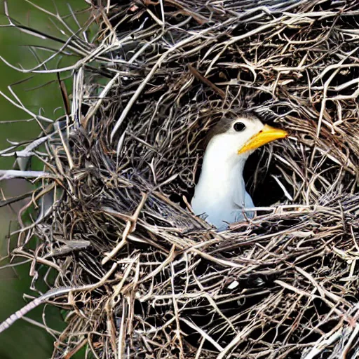 Prompt: a cartoonish bird sniffing fresh air after waking up in the morning, right before taking off the nest