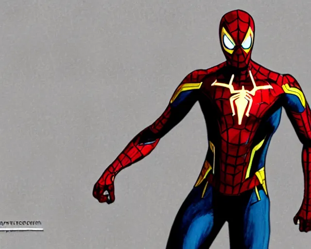 Image similar to photorealistic sketch of the mcu iron spider