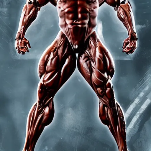 Image similar to a realistic detailed photo of a bodybuilder who is also a male android, Chris Redfield, shiny skin, posing robotically. blank stare