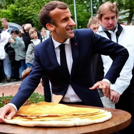 Prompt: emmanuel macron eats a crepe