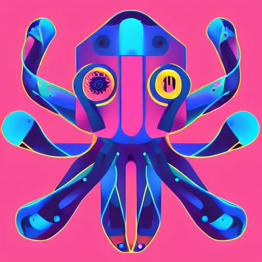 Image similar to geometric cyborg robot electric octopus, digital art, geometric, vector art