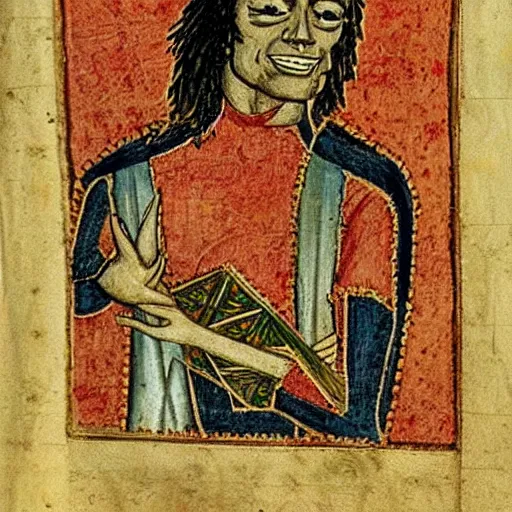 Prompt: medieval manuscript art of michael jackson