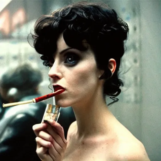Prompt: marla singer smoking in the style of Blade runner