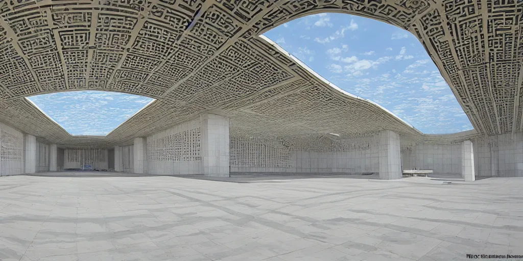 Prompt: North Korean architecture, large space, sunny day