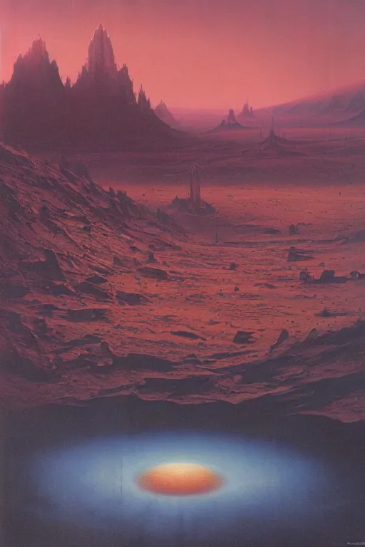 Image similar to emissary space by arthur haas and bruce pennington and john schoenherr, cinematic matte painting, 8 k, mars desert, dark color palate, mountainscape