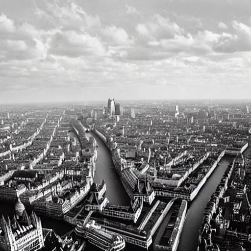 Prompt: old black and white photo of london, highly detailed