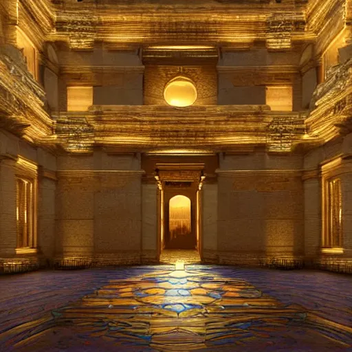 Image similar to the grand magical entrance, marbme floors, art by kotaro chiba, volumetric lighting, epic composition