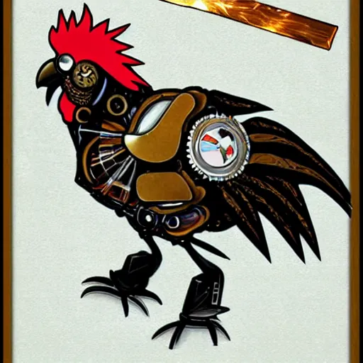 Image similar to anime steam punk chicken with laser beams