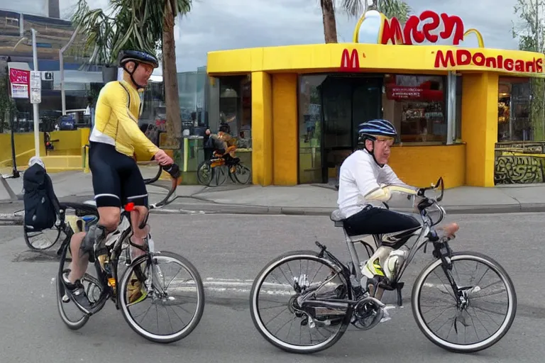 Image similar to cyclist in toilet!!! inside mcdonalds is eating donuts!!! and drinking yerba!!! mate