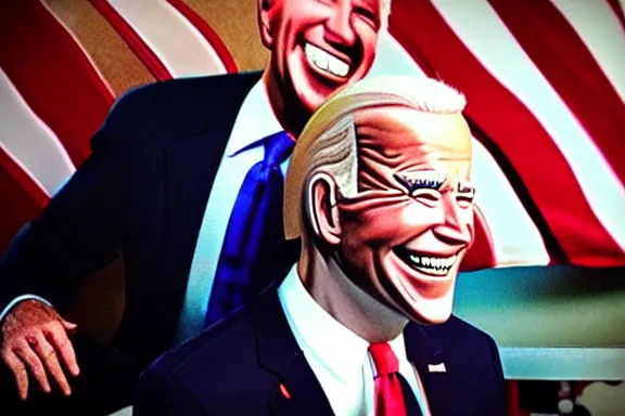 Image similar to “ very very intricate photorealistic photo of the devil and joe biden laughing together, detailed natural lighting, award - winning crisp details ”