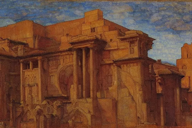 Image similar to ancient city by the sea by Annie Swynnerton and Nicholas Roerich and jean delville, strong dramatic cinematic lighting , ornate painted architecture, lost civilizations, smooth, sharp focus, extremely detailed