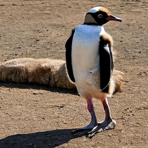 Image similar to an ostrich penguin hybrid, an ostrich mixed with a penguin